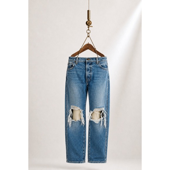 KHAITE Denim - KHAITE Kyle Jeans 26‎ USA Made Distressed Knee Straight Leg 100% Cotton